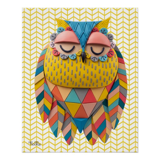 3D Aztec Owl Tribal Bird Patterned Illustration Poster (Front)