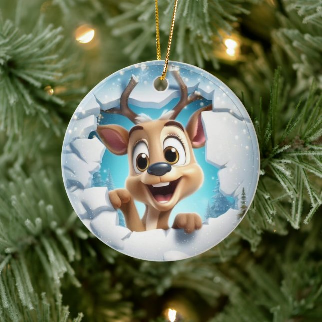 3D Baby Deer Christmas Ceramic Ornament (Tree)