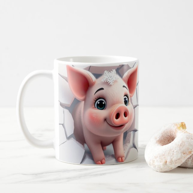 3d baby pig mug wrap, 3d mug wrap design (With Donut)