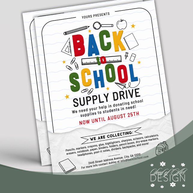 3D Back To School Supply Drive Typography Donation Flyer (Creator Uploaded)