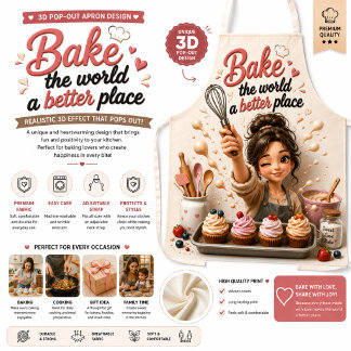 3D Baking Apron Design | Cute Baker Girl Kitchen