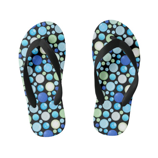 3D Balls Pattern.01.b Black BG Kid's Thongs (Footbed)