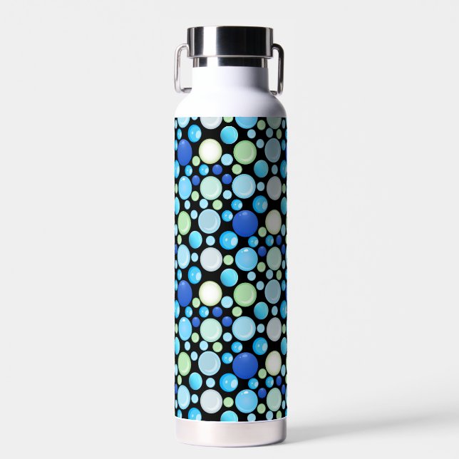 3D Balls Pattern.01.b Black BG Water Bottle (Front)