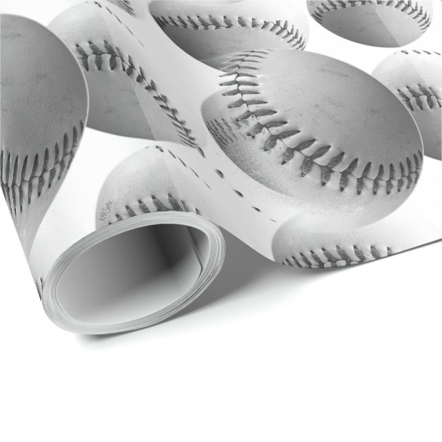 3D Baseballs (black and white) Wrapping Paper (Roll Corner)