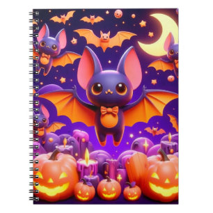 3D bats pumpkins halloween Notebook