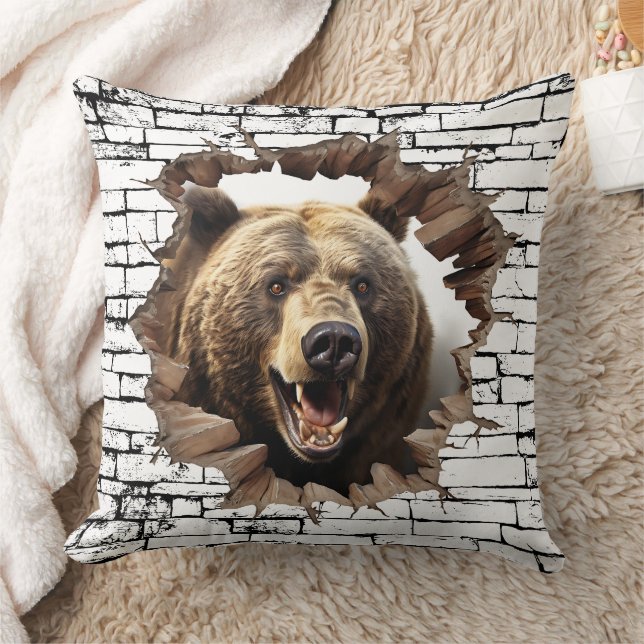 3D Bear Wall Break Art – Realistic Safari Cushion (Blanket)