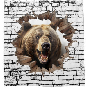 3D Bear Wall Break Art – Realistic Safari Shower Curtain