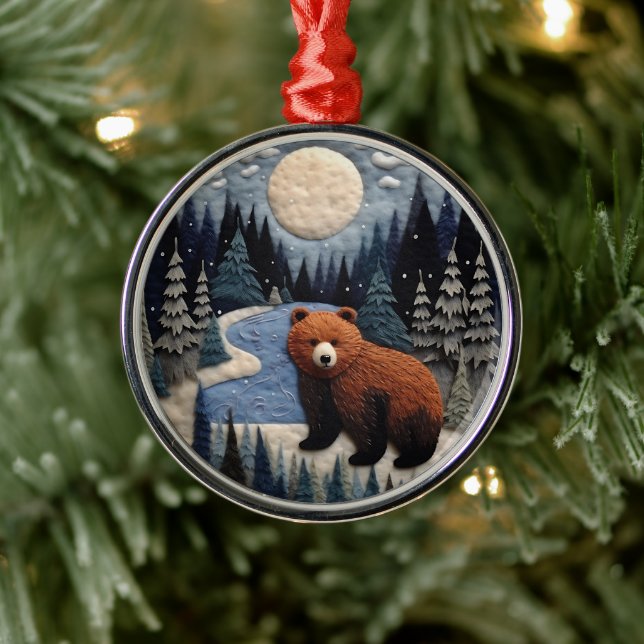 3D Bear Woodland Animal Chirstmas  Metal Ornament (Tree)