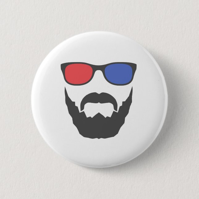 3D beard 6 Cm Round Badge (Front)