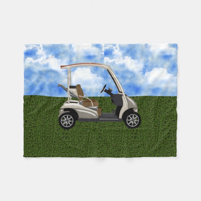 3D Beige Golf Cart on Grass Fleece Blanket (Front (Horizontal))