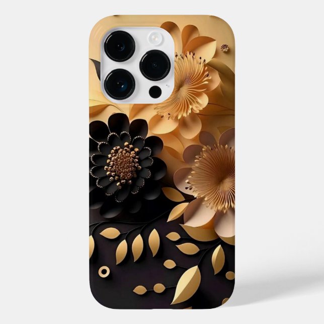 3D Black and Gold Flowers Case-Mate iPhone Case (Back)
