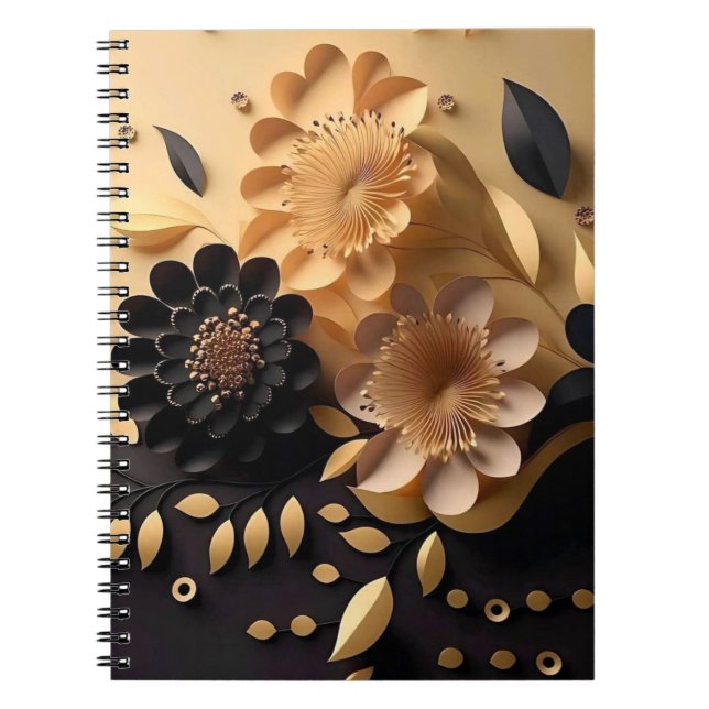 3D Black and Gold Flowers Notebook (Front)