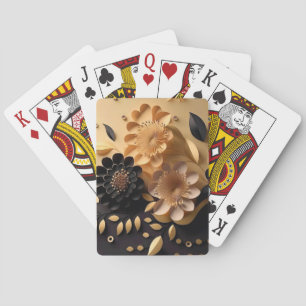 3D Black and Gold Flowers  Playing Cards
