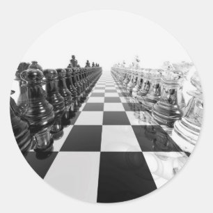 3D Black and White Chess Board Classic Round Sticker
