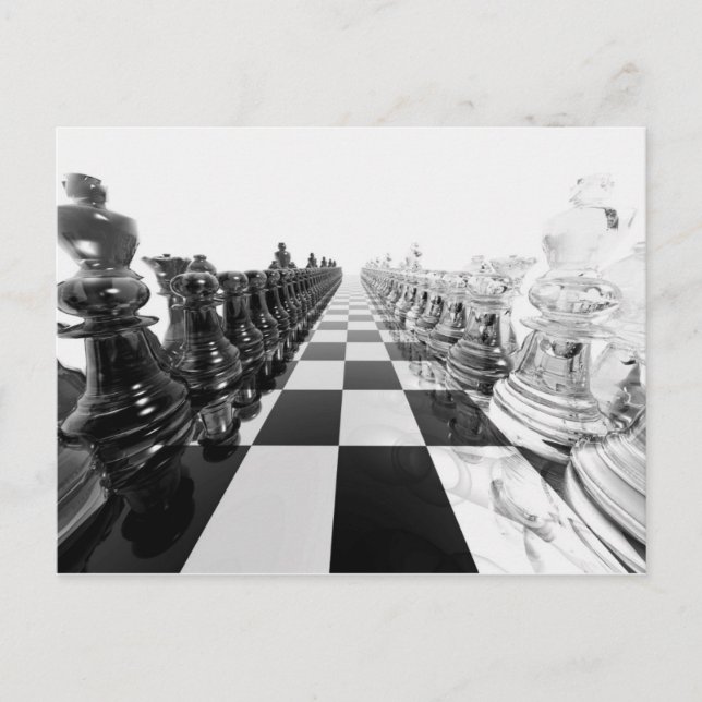 3D Black and White Chess Board Postcard (Front)