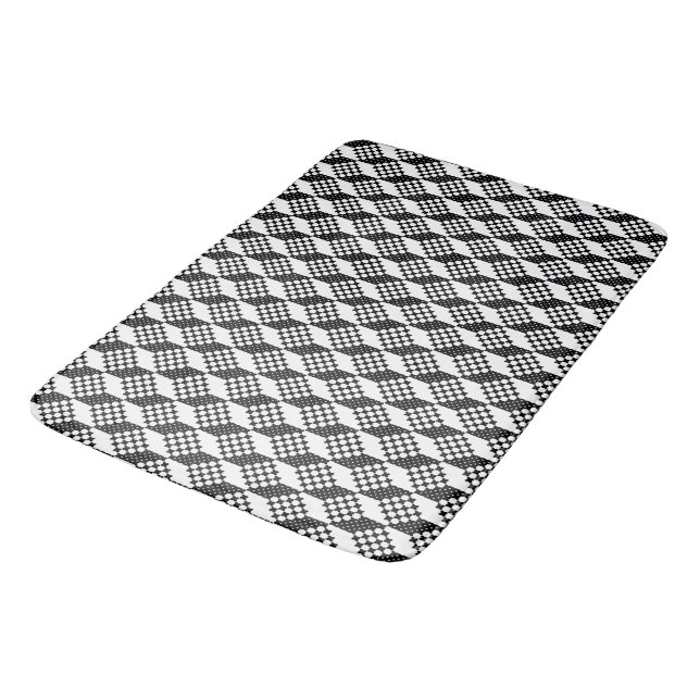 3D black and white cross-stitch cubes pattern Bath Mat (Angled)