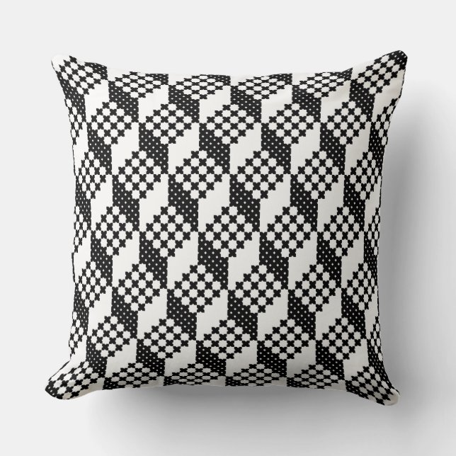 3D black and white cross-stitch cubes pattern Cushion (Front)
