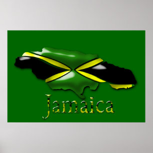 3D Black Green Yellow Gold Map Of Jamaica  Poster