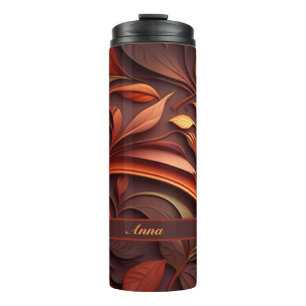 3D Blätter und Ranken Muster in Kupferfarben Thermal Tumbler