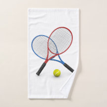 3D blue and red tennis rackets and ball
