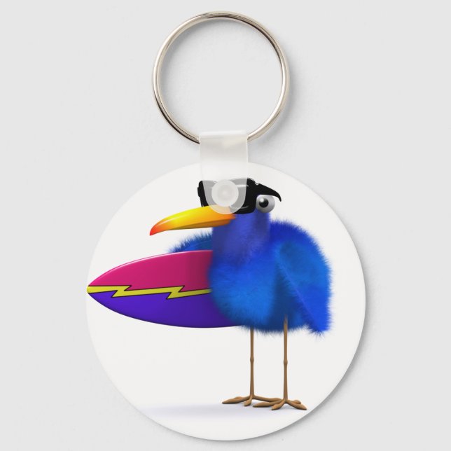 3d Blue Bird Surfboard Key Ring (Front)