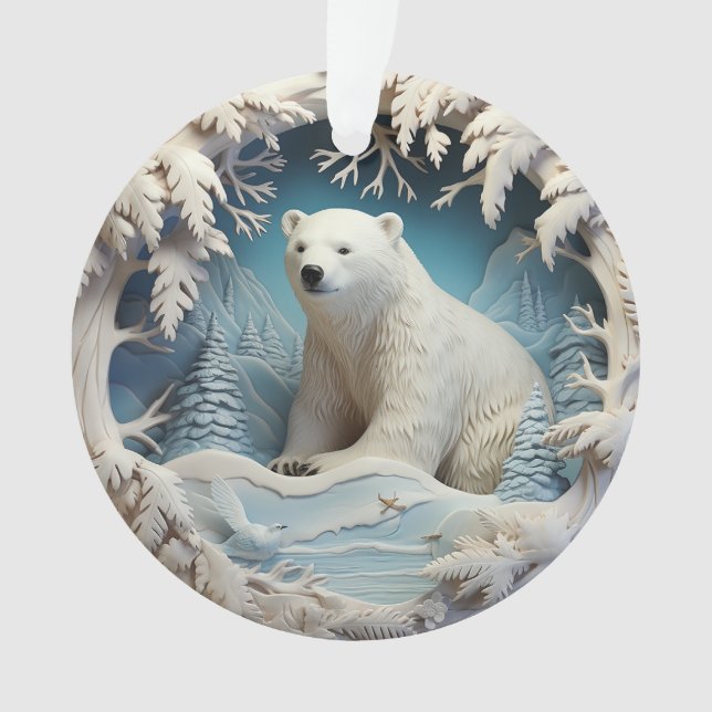 3d Blue Christmas polar bear Ornament (Front)