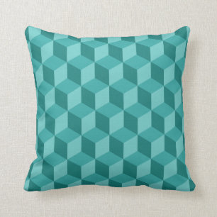 3D Blue Geometric Cube Pattern Cushion