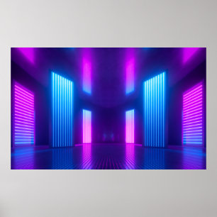3d, blue pink violet neon abstract background, ult poster
