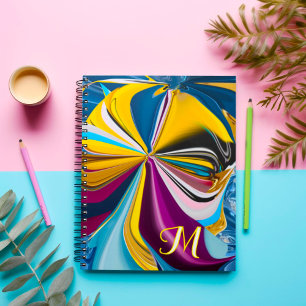 3D Blue Purple Gold Monogram Liquified Abstract Notebook