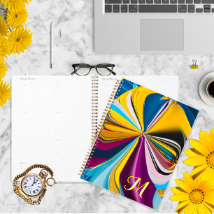 3D Blue Purple Gold Monogram Liquified Abstract  Planner