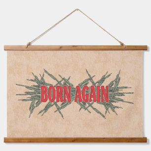 3D Born Again in Red on Crown of Thorns Green/Blac Hanging Tapestry