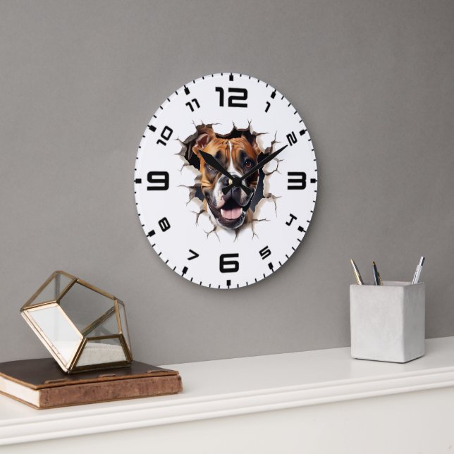 3D Boxer Cracked Hole Large Clock (Office)