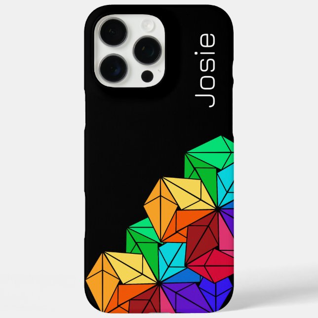 3D Bright Rainbow Cube Triangles on Black Add Name Case-Mate iPhone Case (Back)