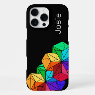 3D Bright Rainbow Cube Triangles on Black Add Name iPhone 16 Pro Max Case