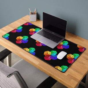 3D Bright Rainbow Cube Triangles on Black Desk Mat