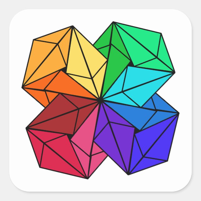 3D Bright Rainbow Cube Triangles on White Square Sticker