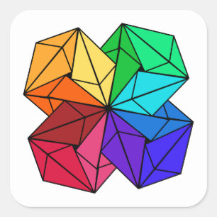 3D Bright Rainbow Cube Triangles on White Square Sticker