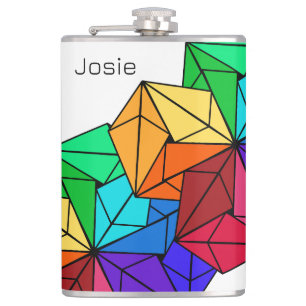3D Bright Rainbow Cubes Triangle on White Add Name Hip Flask