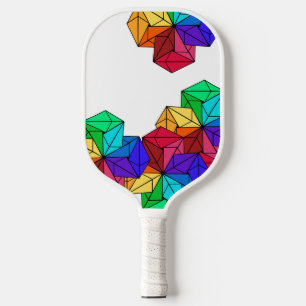 3D Bright Rainbow Random Cube Triangles on White Pickleball Paddle