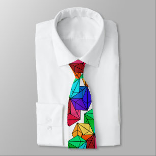 3D Bright Rainbow Random Cube Triangles on White Tie