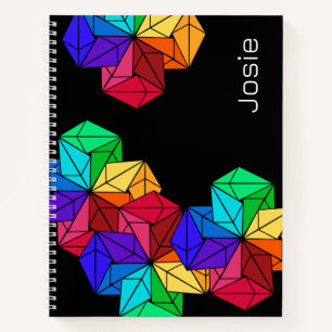 3D Bright Rainbow Random Cubes on Black Add Name Notebook
