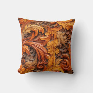 3d burnt orange floral throw pillow