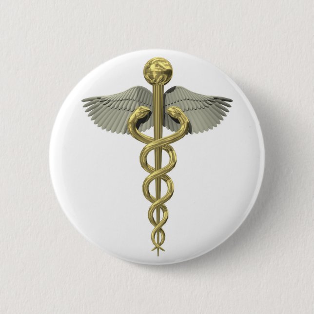 3D Caduceus Button for Medical Occupations (Front)