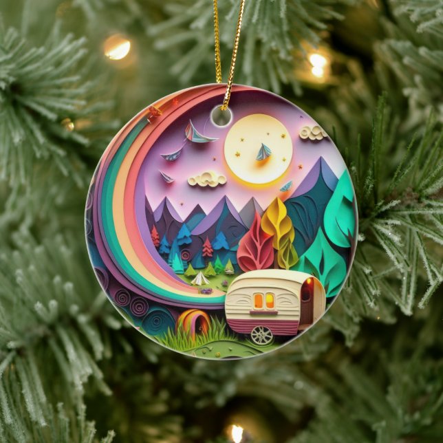 3D Camping Christmas Ceramic Ornament (Tree)