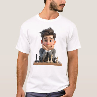 3D Cartoon Chessmaster Man Thinking T-Shirt