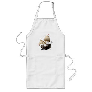 3D Cartoon Galleon with Pirate Flag Long Apron