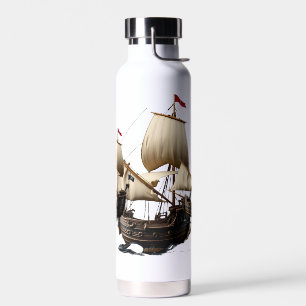 3D Cartoon Galleon with Pirate Flag Water Bottle
