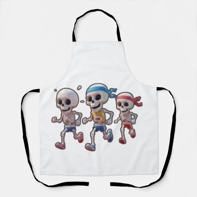 “3D Cartoon Skeleton Race • Funny Running Skeleton Apron (Front)