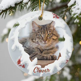 3D Cat Christmas Personalised Photo Pet Lover Gift Ceramic Ornament