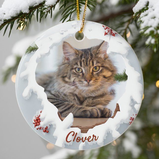 3D Cat Christmas Personalised Photo Pet Lover Gift Ceramic Ornament (Creator Uploaded)